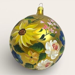 Vintage Hand Painted 4'' Ornament Floral Saks Made in Italy 1990s Signed Flowers